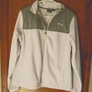 WOMENS FILA SPORT FULL ZIP PLUSH FLEECE IN BRIGHT WHITE WITH GREY SIZE MEDIUM